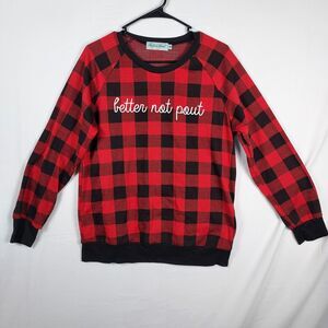 Southern Grace Sweatshirt M Red Buffalo Plaid Better Not Pout Christmas Top